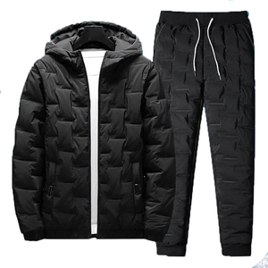 2026 Winter Men's Printed Casual Hooded Tracksuit Set Regular Fit 100% Cotton Fleece Lining Eco-Friendly Breathable 2-Piece - Product Image 1