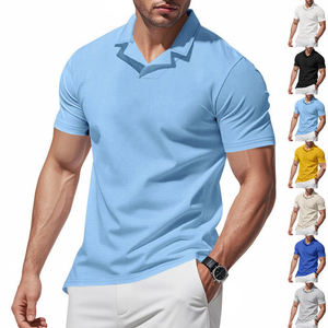Polos de gofres simples de verano para hombre, polos sueltos e informales, camisetas de manga corta con logotipo personalizado - Product Image 3