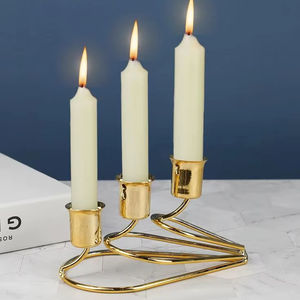 Bougeoir en métal doré en spirale de qualité supérieure, 3 têtes, candélabre à bougies coniques, centre de table moderne pour mariage, décoration géométrique pour la maison, ornemental - Product Image 1