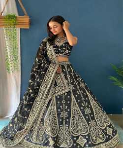 Lehenga Choli de Lino de Lujo para Bodas Pakistaníes, con Pedrería, para Mujer, Ropa Festiva, Talla Grande, Antiarrugas, Transpirable, Estilo Indio - Product Image 2