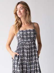 High Quality Women's 100% Cotton Blue Block Printed V Neck Full Sleeves Maxi One Piece Dress Party Wear Dress - Product Image 2