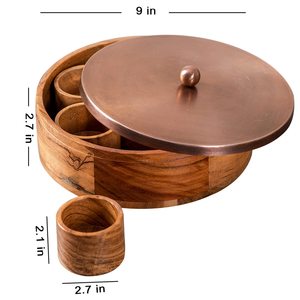 Boîte Masala en bois pour cuisine Masala Dabba pots à épices boîte de rangement avec couvercle en métal et cuillère pour épices de cuisine - Product Image 3