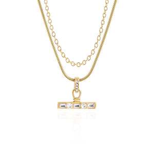 สร้อยคอแฟชั่นแบบมีชั้นๆ รูปตัว T แบบสองเส้น สไตล์แอนดี้ พร้อมจี้ - Product Image 1