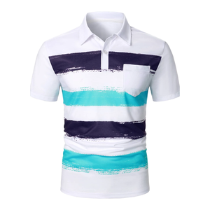 Polo de manga corta a rayas transpirable secado rápido algodón 100% personalizado al por mayor - Product Image 1