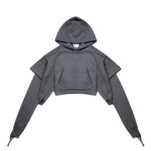 Sudaderas con capucha personalizadas para mujer, sudaderas recortadas, deportivas informales, telas de lana de algodón de una pieza, producción en fábrica - Product Image 1