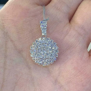 2.10Ct Letter Cut Diamond Halo Pendant 14K White Gold Plated Sterling <b>Silver</b> Party Jewelry - Product Image 1