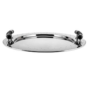 Plateau de service alimentaire rond en métal de la meilleure qualité Poignées en corne Plateau de restauration rapide en métal de qualité supérieure Idéal pour hôtels restaurants - Product Image 1