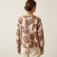 Pull décontracté à manches longues et col rond, motif floral géométrique, respirant, printemps, avec relief, 44% coton