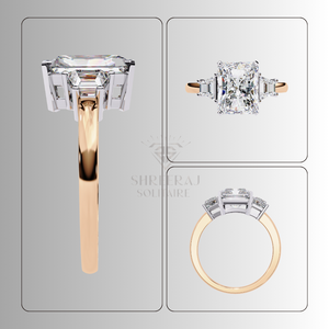 Bague solitaire de luxe pour femme, diamant taille radiant, trois pierres, 4,50 carats au total, certifié IGI, diamant de laboratoire CVD, personnalisable, en or massif 14K/18K - Product Image 5