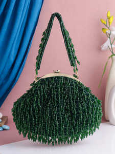 Traditional <b>Green</b> Satin Beaded Pearl Batua <b>Clutch</b> <b>Bag</b> <b>for</b> Fashion Classic Party & Bridal Use - Product Image 2