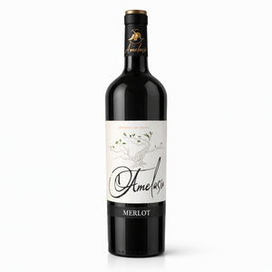 Vino Tinto Añejado en Roble Amelasio, 100% Merlot, 13% ABV, 4 Meses de Añejamiento en Roble, Vino Blanco Español, 750 ml - Product Image 1