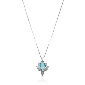 Collier avec pendentif en forme de lotus en zircon clair aquamarine, rhodié, bijoux en argent sterling 925 faits à la main en Turquie pour mariage - Product Image 2