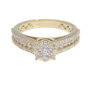 แหวนประดับเพชรธรรมชาติชุบโรเดียมสีทอง14K สายเซตสามแถวคลาสสิกเหนือกาลเวลาได้รับแรงบันดาลใจจากดอกไม้ - Product Image 1