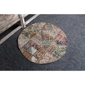 พรมกลมสไตล์ตุรกี ขนาด 3.37x3.37 ฟุต พรมขนสัตว์ลายปะติดสีรุ้งแบบวินเทจ - Product Image 3