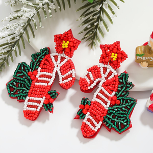 2025 gros Offre Spéciale noël nouveau Style perles de riz faites à la main arbre de noël boucles d'oreilles strass colorés arcs boucles d'oreilles perlées - Product Image 6