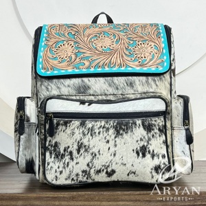Large Capacity New Mommy Travel <b>Baby</b> <b>Bag</b> Hand Tooled Leather Diaper <b>Bag</b> Organizer Diaper Storage Cowhide Leather Diaper Backpack - Product Image 1