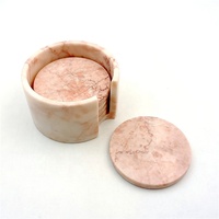 Dessous de verre en marbre naturel, ensemble de 5 rayons à motif personnalisé, avec boîte de couverture, dessous de verre en marbre rose