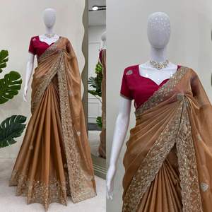 Wholesale <b>Silk</b> Saree with <b>Thread</b> & Sequin Work Bulk Orders Available High Quality Embroidery for Bulk Supply - Product Image 1