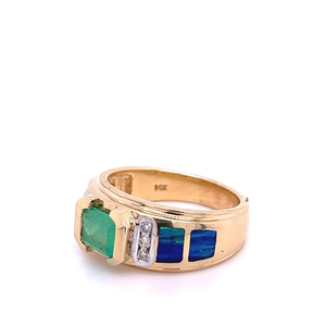 <b>Gold</b> Plated Diamond 14K Solid <b>Gold</b> <b>Ring</b> Emerald and Inlaid <b>Vintage</b> Moissanite Diamond <b>Ring</b> for Unisex Fashion Jewelry - Product Image 1