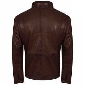 Wholesale Men's <b>Genuine</b> <b>Leather</b> <b>Jacket</b> with Stand Collar Front Logo Waterproof & Breathable High Street Style Zipper Closure - Product Image 6
