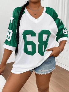 Oversized <b>Green</b> 68 <b>Mesh</b> Jersey Shirt for Women V Neck Varsity Style Sports <b>Top</b> Casual Streetwear Summer Wholesale Men's T-shirts - Product Image 2