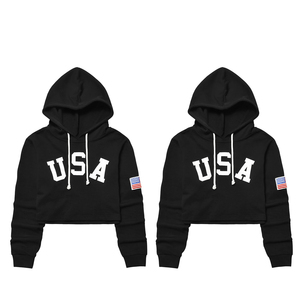 Sudadera con capucha negra para mujer personalizada al por mayor con logotipo impreso bordado bandera parche Streetwear pulóver sudadera - Product Image 5