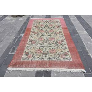 พรมปูพื้นขนาดใหญ่สไตล์ตุรกีวินเทจคลาสสิกสีเบจแดง5.2x8.9ฟุต10มม. ผ้าขนสัตว์เนื้อหยาบงานเย็บปะสี่เหลี่ยมผืนผ้าพรมห้องโถง - Product Image 1