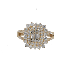 Anillo de Diamantes de Corte Redondo de Oro de 14K de Lujo con Diseño Doble, Anillo de Mujer Chapado en Rodio con Diamantes Naturales - Product Image 1