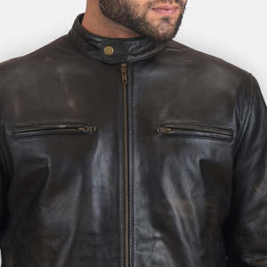 Autumn <b>Biker</b> <b>Jacket</b> in Rustic Black Genuine Cowhide Leather Reversible and Coated Sizes XS to 6XL ODM Supply - Product Image 4