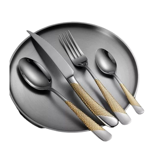 Juego de cubiertos pulidos brillantes dorados, mesa de utensilios de cocina con mangos de madera, Juego de 4 mesas de restaurante y comedor - Product Image 4