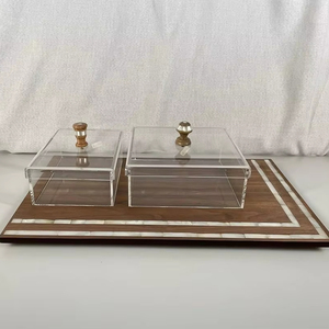 Plateau décoratif en acrylique avec incrustation de nacre, artisanal, pour servir du chocolat et des fruits secs, occasions festives du Ramadan, élégant - Product Image 1