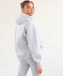 Sudadera con Capucha para Mujer, Estilo Holgado, con Logotipo Personalizado, Color Gris Jaspeado, para Invierno, de Algodón Grueso, Felpa Francesa, Hombros Caídos, Talla Grande - Product Image 5