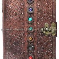 Diario de Cuero con Grabado de Piedra Medieval de los Siete Chakras, Cosido a Mano con Hilo, Cuaderno de Sombras, Agenda de Oficina, Cuaderno de Bocetos para la Universidad