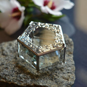 New Hexagon Shape <b>Glass</b> Ring <b>Box</b> <b>Jewellery</b> Organizer Made With <b>Glass</b> And Metal Gold Polish Frame <b>For</b> Birthday Wedding Engagement - Product Image 1