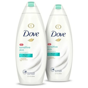 Dove Sensitive Skin Long Lasting Gentle Hypoallergenic Body Wash Twin Pack, 20 fl oz