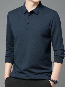 Mùa Xuân/Mùa Thu Người Đàn Ông Mới Của Dài Tay Áo Hàng Đầu Giản Dị Và Thời Trang Polo Áo Sơ Mi Với Màu Rắn Thường Xuyên Cổ Áo & Thông Thường Tay Áo - Product Image 3