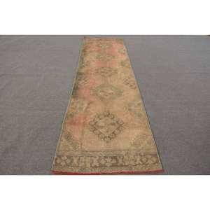 Vintage <b>Red</b> & Green Patchwork Turkish Wool Rug 3.1 X 11.1 ft Flat Weave Living Room Carpet with <b>Latex</b> Backing for Decorations - Product Image 1