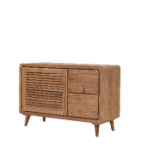 2 Drawer + 1 Side <b>Door</b> Buffet in Natural Modern Design with Side Storage Cabinets from Teak Wood Frame - Product Image 3