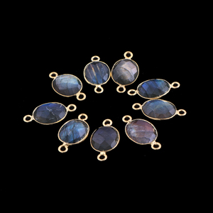Belle véritable forme ovale arc-en-ciel feu labradorite bricolage double caution connecteur plaqué or damier coupe connecteurs de forme ovale - Product Image 3