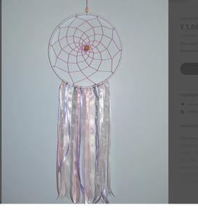 Atrapasueños blanco y rosa con cintas atrapasueños personalizado para colgar en la pared decoración del hogar - Product Image 1