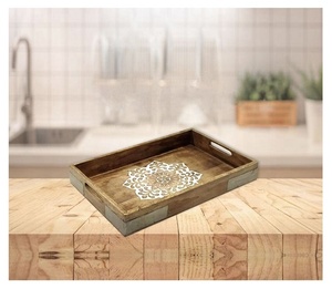 Plateau de service décoratif en bois d'acacia fait main, écologique et compatible lave-vaisselle, idéal pour salon et hôtel – Meilleures ventes - Product Image 2