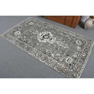 พรมตุรกีขนาด 3.7x6.5 ฟุต พรมวินเทจ พรมลายตะวันตกเฉียงใต้สีเทาขาว - Product Image 4