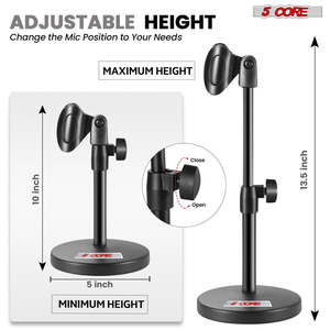 5 Core Mic Stand 3 in 1 Desktop Microphone Stands Adjustable <b>Table</b> Microfono Holder w Phone <b>Clamp</b> - Product Image 2