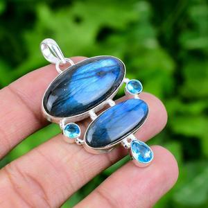 925 Sterling Silver Spinner Cadeau De Mariage Rhodium Plaqué Labradorite Gemstone Pendentif Simple Designer Bijoux pour Les Amoureux - Product Image 2