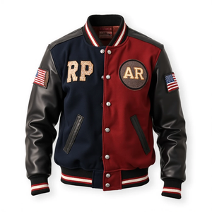 Blouson bomber élégant en laine et cuir pour unisexe, design personnalisé en usine, lisse et durable - Product Image 1