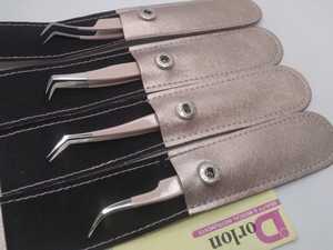 <b>Nude</b> Beij Eyelash Tweezer Private Logo Stainless Steel C Curved Semi Curved Angled Eyelash Extension Tweezers For Lashes. - Product Image 4