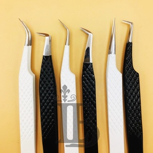 Pinces à épiler durables pour extensions de cils, couleur noir et blanc, pinces droites avec pointe en fibre, cils en vison personnalisés - Product Image 3