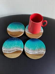 Resin and Wood Tea <b>Coaster</b> Gift Set | Handcrafted <b>Drink</b> <b>Coasters</b> | Great Option for Diwali, Eid, Christmas stone <b>coasters</b> - Product Image 5