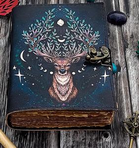 Diario de cuero Deer Moon diario para hombres y mujeres con loc Antique Deckle Edge pepar cuaderno de bocetos de viaje cuaderno negro - Product Image 3