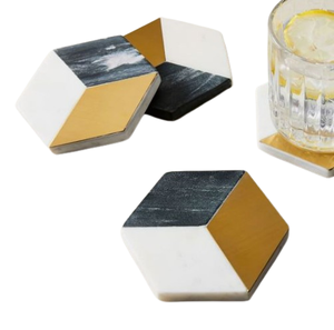 ที่รองแก้วลายหินอ่อนสำหรับตกแต่งชากาแฟทำด้วยมือถาดรองแก้วทรงหกเหลี่ยมรูปทรงสำหรับดื่มที่รองแก้วชาทำด้วยมือ - Product Image 1